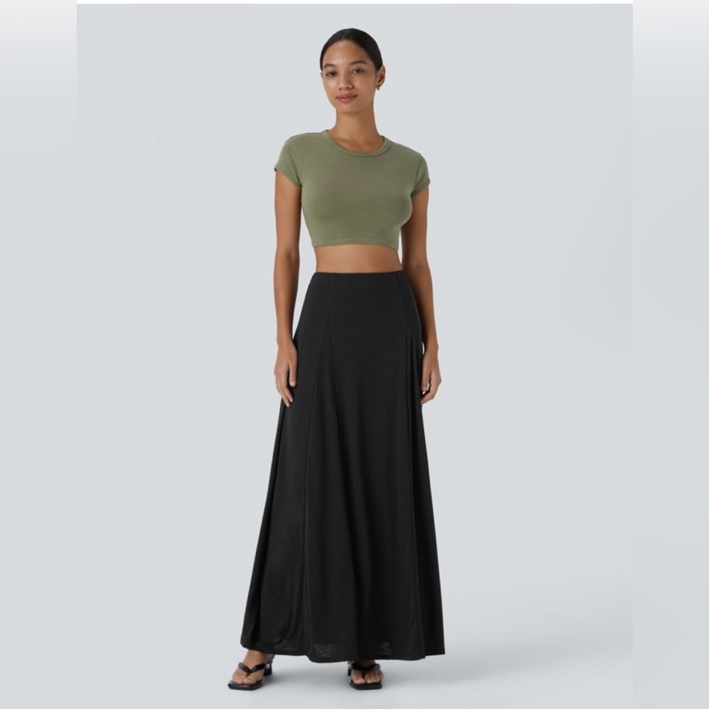 NWT Halara High Waisted Side Zipper Maxi Casual Flare Skirt Size Medium - Picture 1 of 14